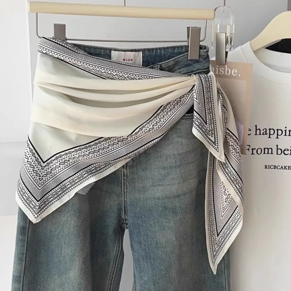 Women's Elegant Sun Protection Triangle Scarf Multiway Wrap Thin Sash Belt Silk Like Twill Shawl