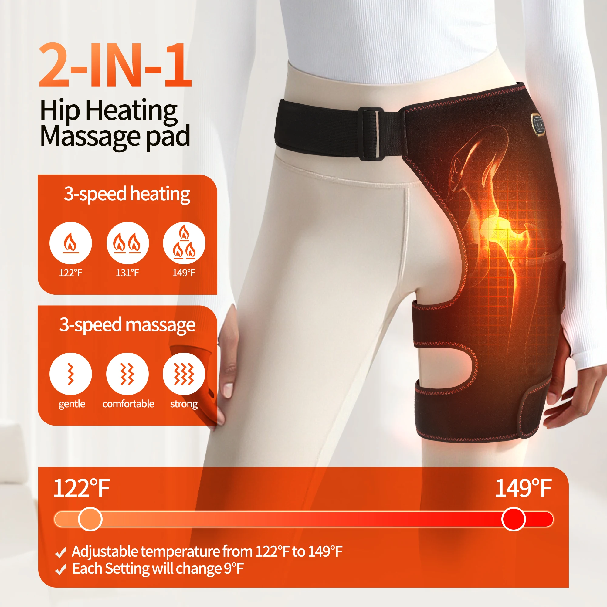 USB Heated Hip Brace Massager Carbon Fiber Heating Pad 3 Modes Pain Relief Muscle Relax Sport Recovery