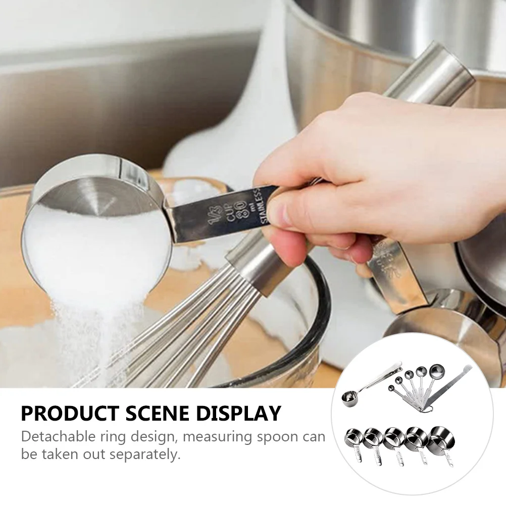 

12 pcs Measuring Cups Spoons Set Stainless Steel Kitchen Baking Tools With Storage Ring Dishwasher Safe Stackable Nesting Design