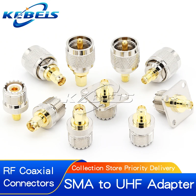 1PCS SMA to UHF Adapter UHF SO239 PL259 to SMA Male Plug & Female Jack RF Coaxial Connector Wire terminals Straight Brass