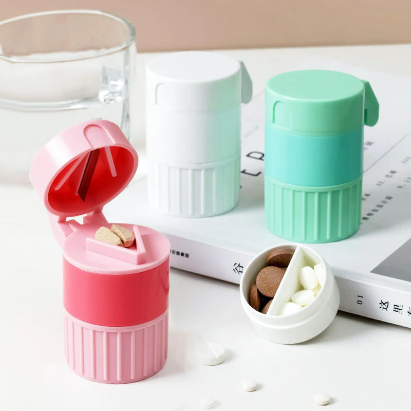 Multifunction 4In1 Portable 4 Layer Powder Tablet Grinder Pill Cutter Medicine Splitter Box Storage Crusher Travel Pill Case 1PC