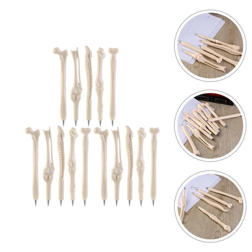 15pcs 0.7Mm Bone Shape Ballpoint Pens Creative Skull Design Smooth Writing For Kids Students Party Halloween Gifts School