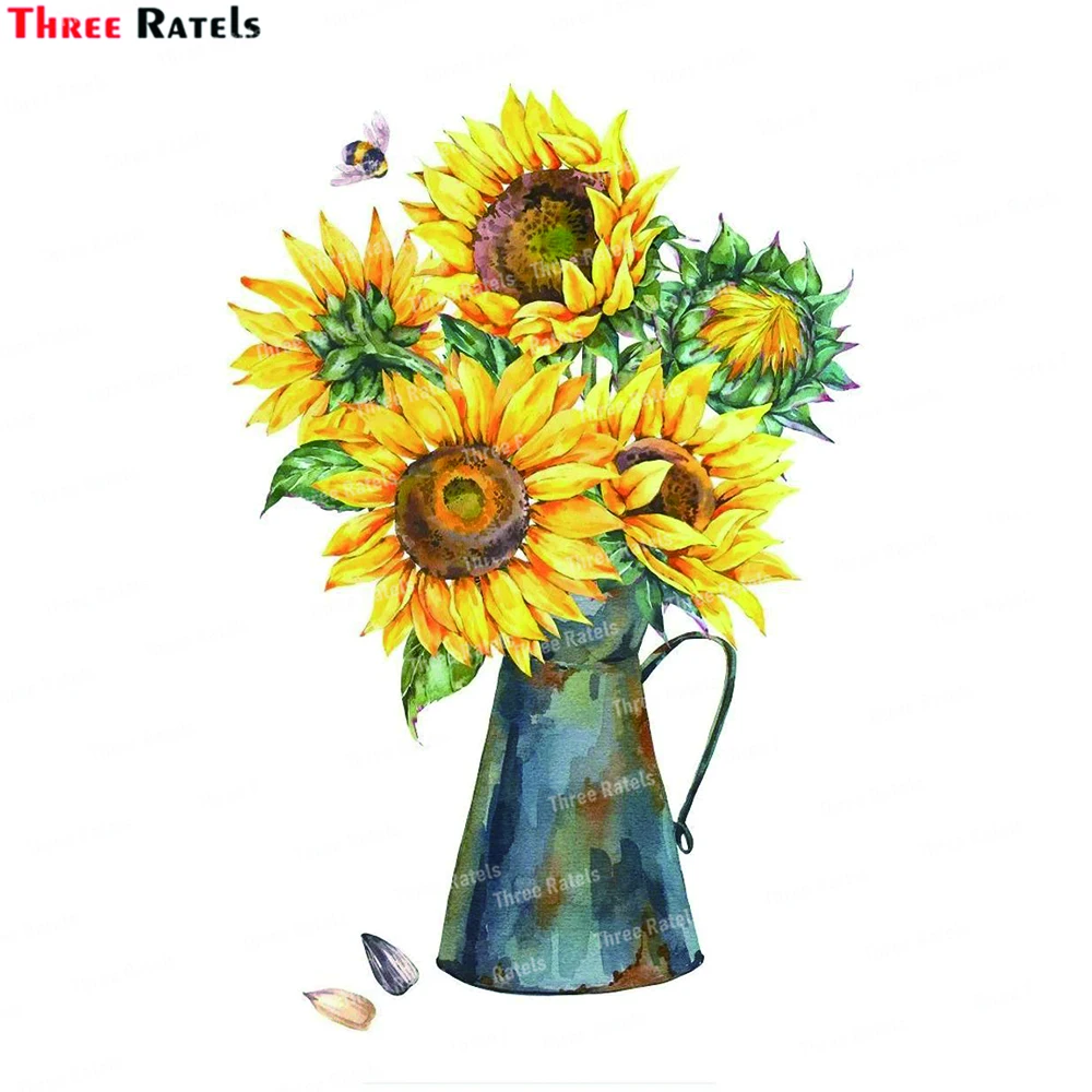 Three Ratels K918 Watercolor Rustic Farmhouse Sunflower Modern Home Decor Toilet Seat Decals Wall Sticker Mural