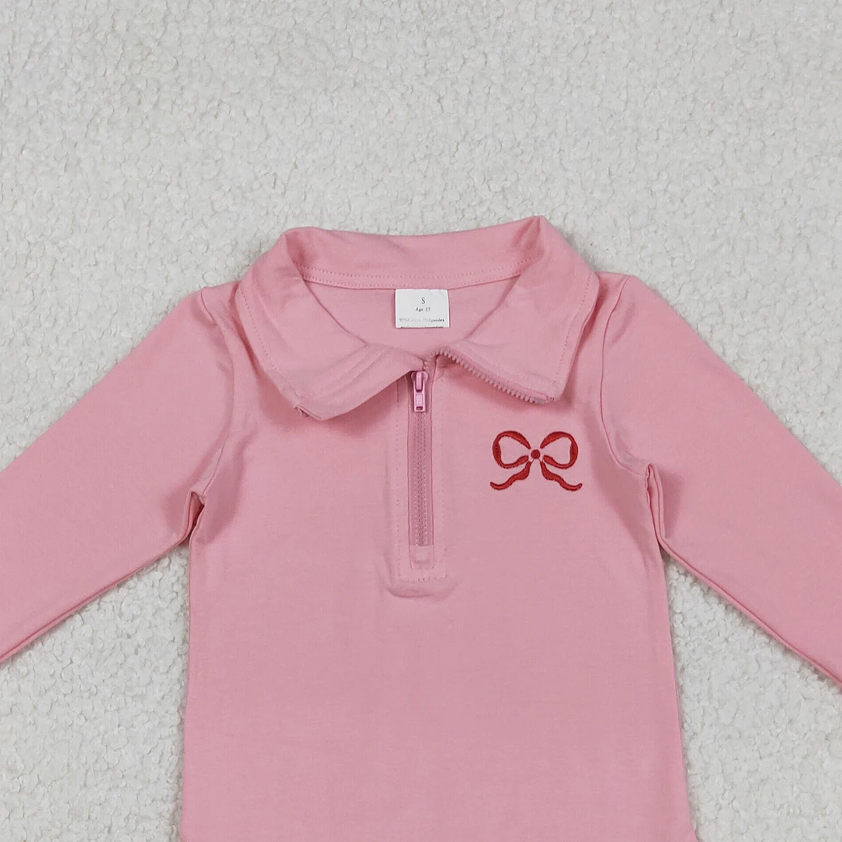 11.25 التطريز القوس طفل الفتيات الوردي كم طويل كشكش سستة عيد الحب البلوفرات الأعلى #5