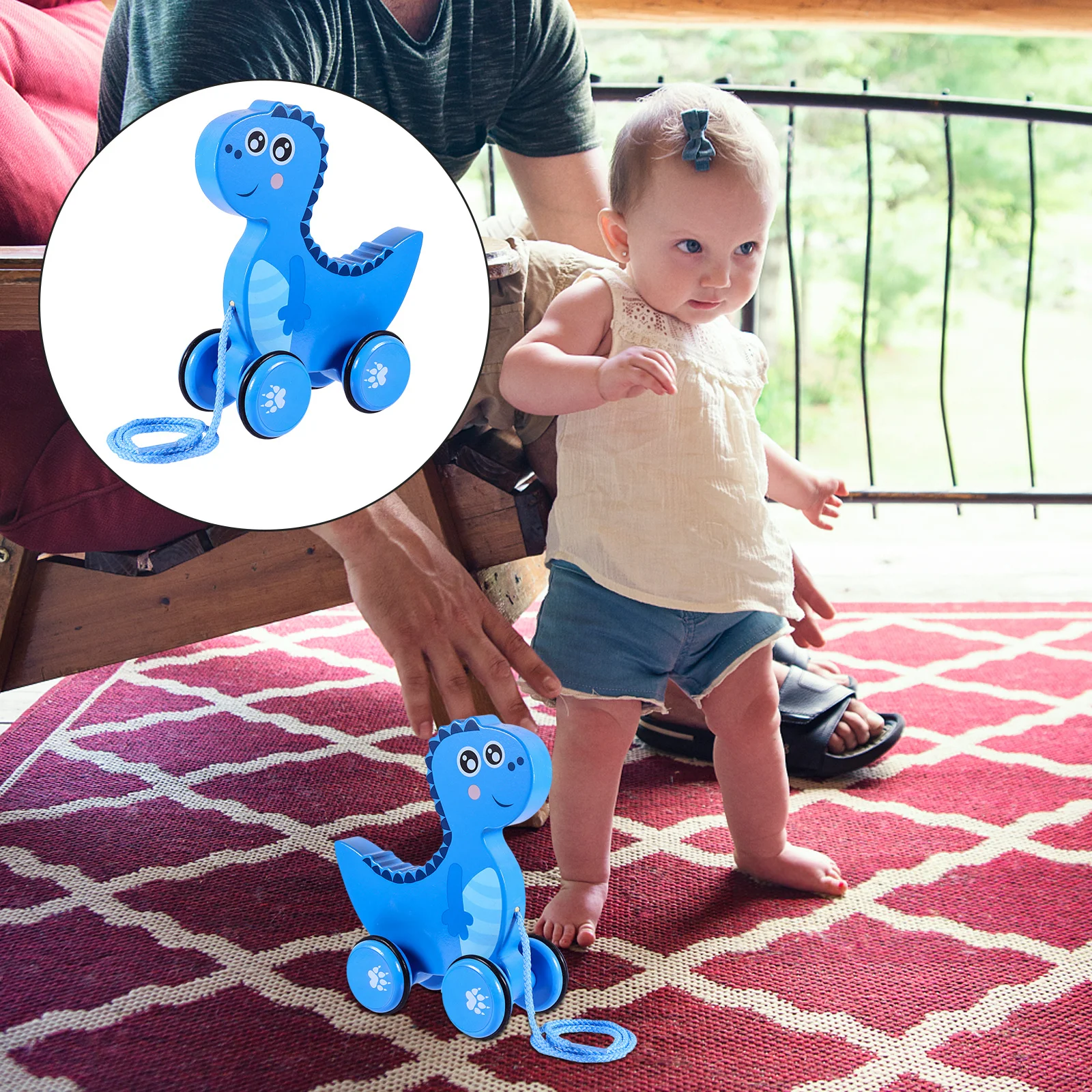 1 قطعة سحب خشبي على طول ديناصور الجر الكرتون الحيوان تعليم المشي متعة للأطفال الصغار هدية سحب خشبي على طول لعبة