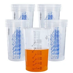 32 Oz (1000Ml) Disposable Flexible Clear Graduated Plastic Mixing Cups Use For Paint Resin Epoxy Mix Ratios, 25 Pack