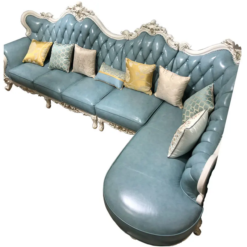 

European leather sofa, living room combination corner, European and American complete set of French high-end luxury full