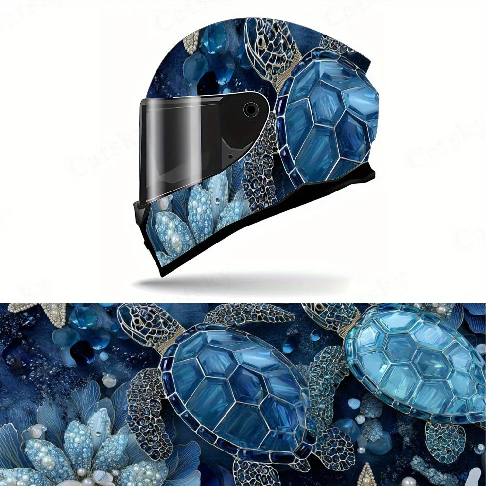 Deep - Sea Blue Crystal Turtle Helmet Vinyl Wraps, Waterproof Scratch-Resistant Full Face Helmet Decals, Durable PVC Artistic De