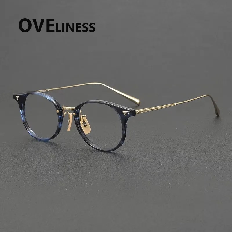 

Оправа для очков из ацетатного титана, мужские и женские ретро-очки круглой формы, высококачественные очки