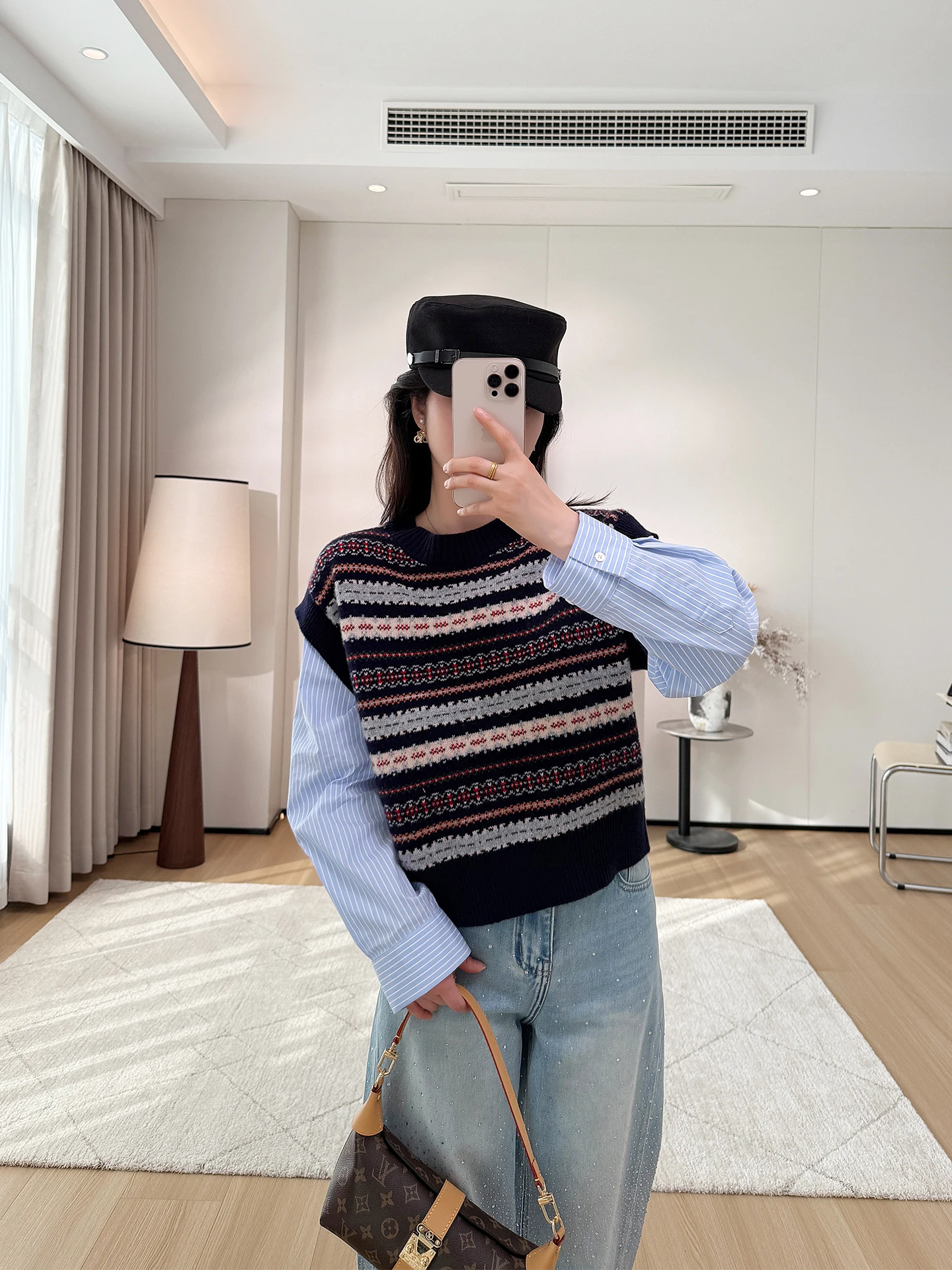 

Оригинальный вязаный шерстяной жилет в стиле Fair Isle с винтажным пэчворком, свободный крой, женский, с завязками, топ-свитер для повседневной носки, с длинными рукавами