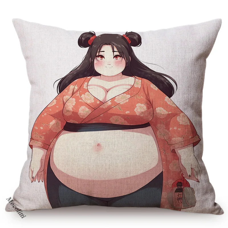 Cute Fat Girl Pop Art Home Decoration Cushion Cover Sexy Beautiful Girls Lovely Big Bellies Cartoon Style Sofa Throw Pillow Case