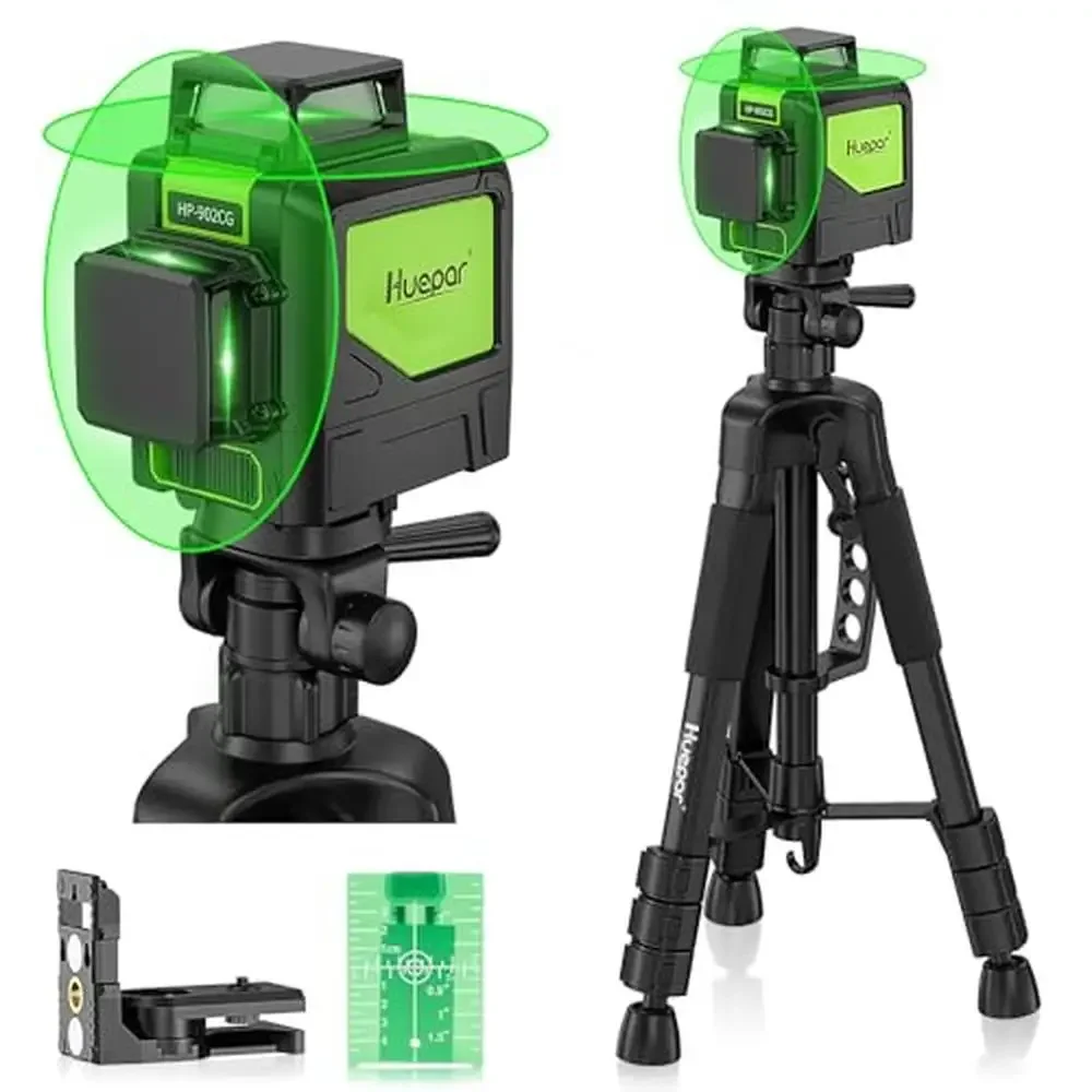 Green Beam Laser Level with Adjustable Tripod 360-Degree Horizontal & Vertical Lines Self-Leveling Cross Line Laser Lightweight