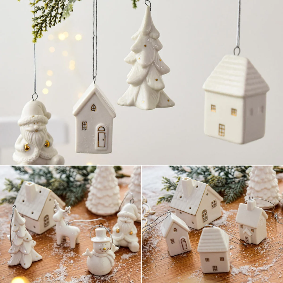 Christmas Ceramic Pendant Elk Snowman House Christmas Tree Decoration Merry Christmas Decorations For Home Navidad 2024