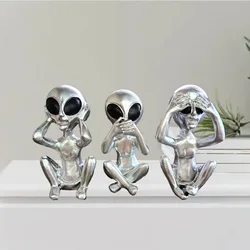 Creative Aliens Don't Listen Don't Watch Don't Talk Home Desktop Fun Resin Crafts Ornaments Garden Atmosphere Decorations