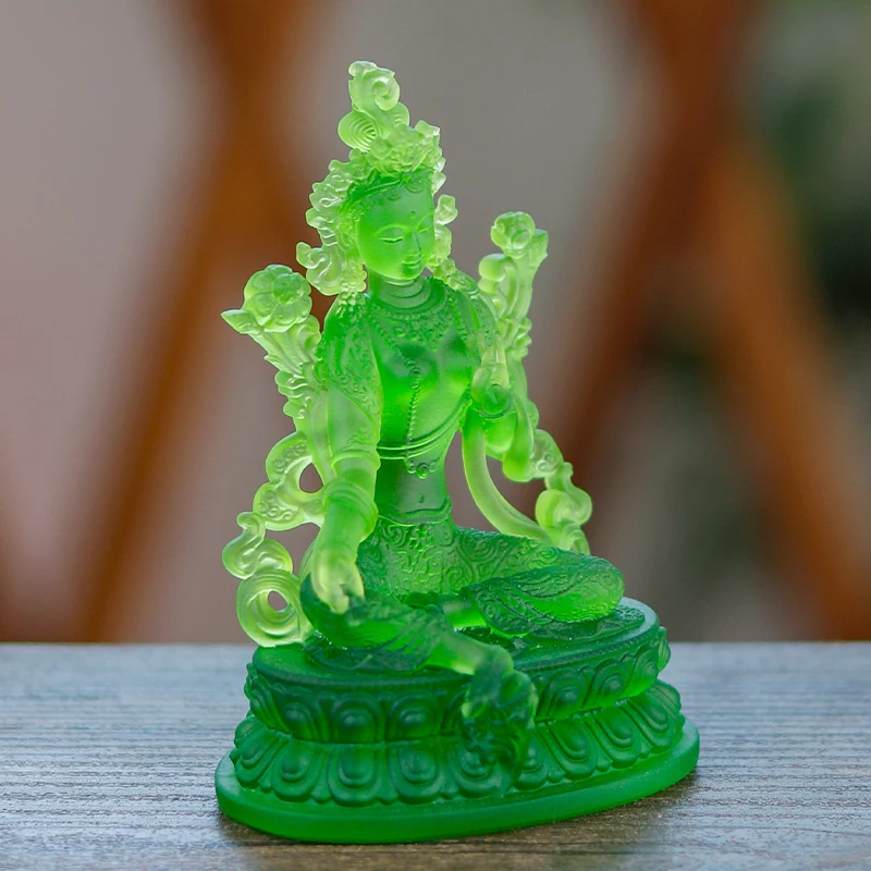 Imagem -02 - Zen Yue Estátua de Buda de Vidro Tara Verde Guanyin Bodhisattva Ornamentos Salão Sala Dedicado a Estátuas