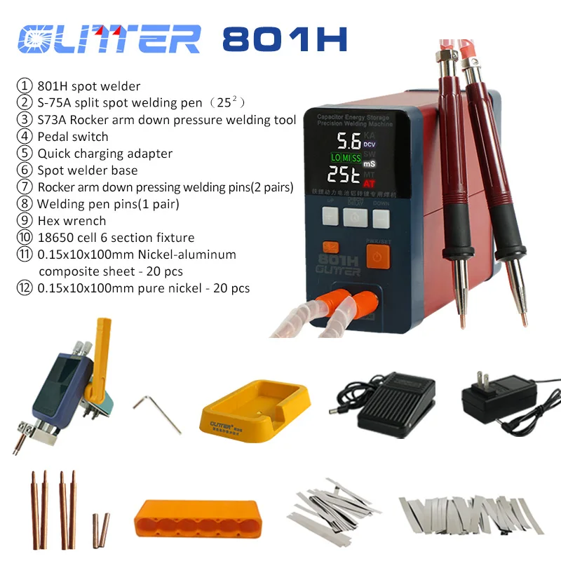 801H Spot Welding Machine 19.8KW 3500A Pulse Butt Welder 110-240V Power Battery Aluminum Nickel Single Battery Spot Welder