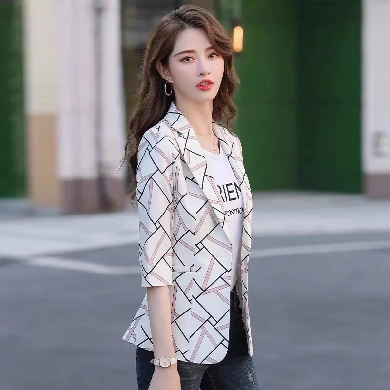 2024 New Women Blazer Print Suit Femme Jackets Office Ladies Blazers Female Casual Single Button Jacket Coat Slim Work Blazer