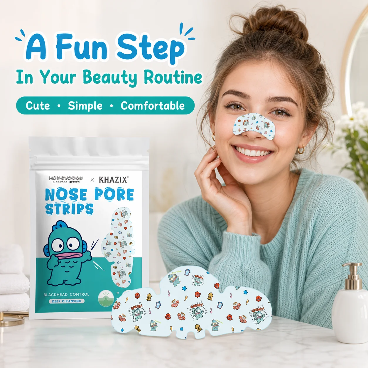 Hello Kitty Cute Nose Patches, 10Hydrocolloid Acne Pads,  Fun Designs, Gentle and Waterproof, Skin-Friendl image 6