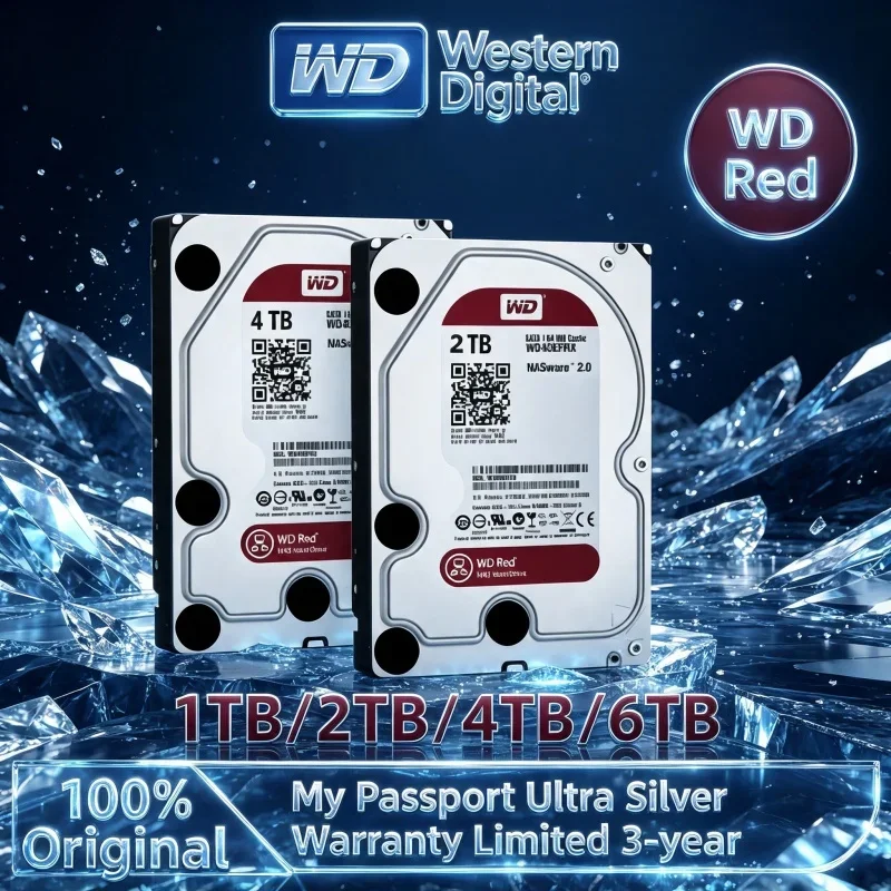 Mass Storage Western Digital WD Red NAS Hard Disk 3.5'' 5400RPM SATA 6Gb/s 64MB Cache 2TB 3TB 4TB 6TB Internal Drive For Desktop