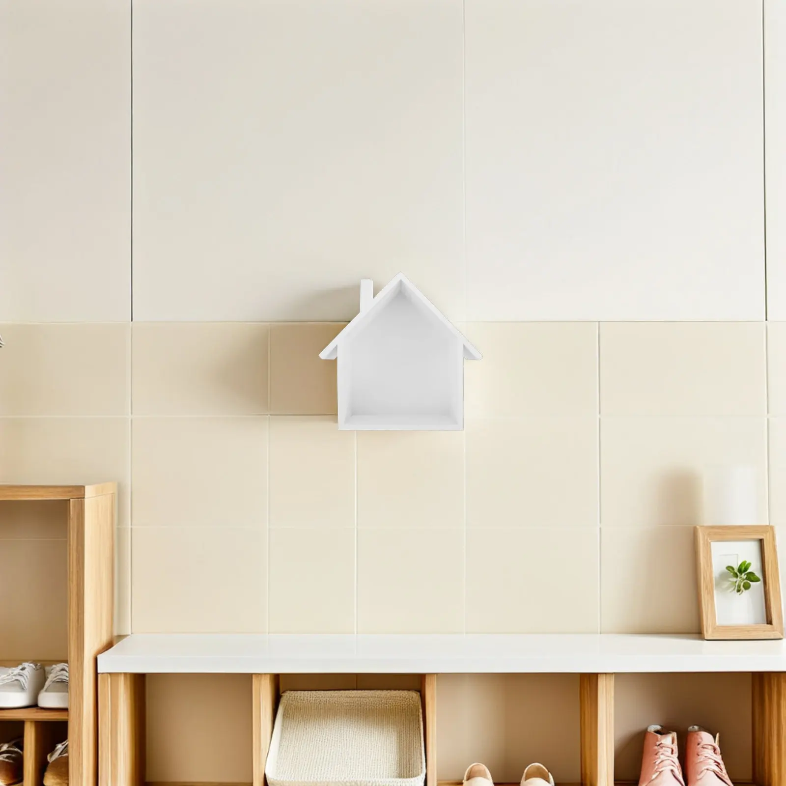 House Shaped Floating Shelf Wood Wall Mounted Rustic Storage Display 24x7.80cm Farmhouse Kitchen Bathroom Bedroom Wall Hanging
