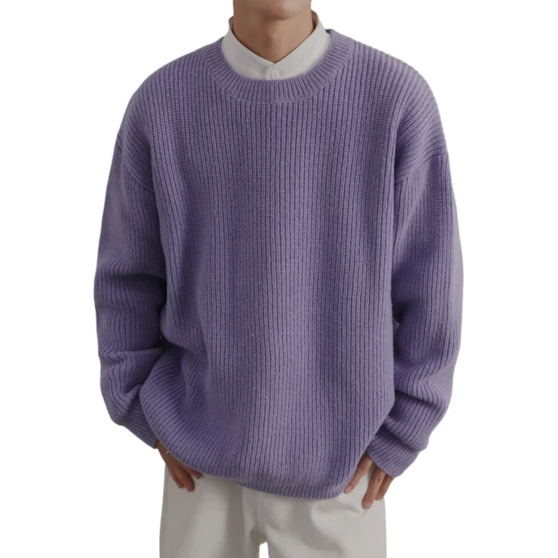 

Фиолетовые свитера для мужчин осень-зима, свободный пуловер в парном стиле с круглым вырезом, базовый слой, американский черный вязаный шерстяной свитер