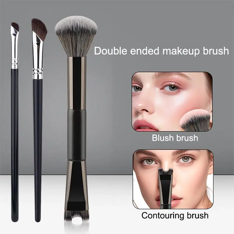 Dual Ended Nose Contour Brush 1 3 Pcs Set For Makeup Lovers Angled Eyeshadow Highlighting Brush For Salon Or Home Use