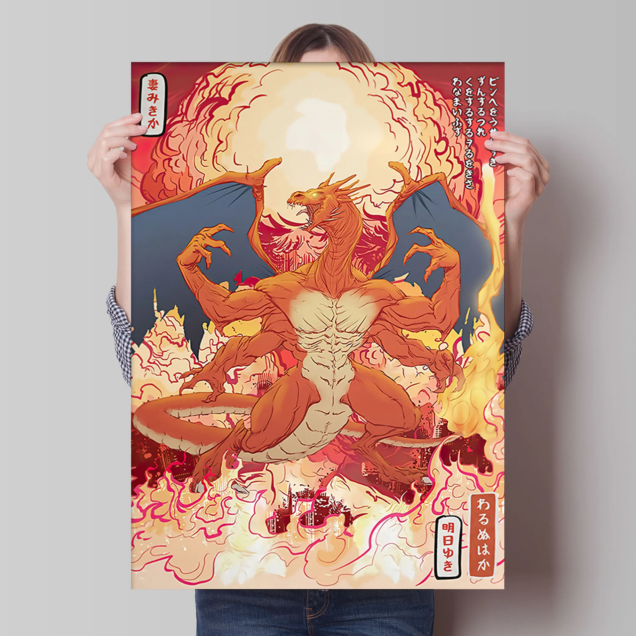 Retro Pokemon Anime Poster Charizard Klassische Cartoon-Charakterbilder HD-Druck Wohnzimmer Schlafzimmer Wandbild Dekorativ