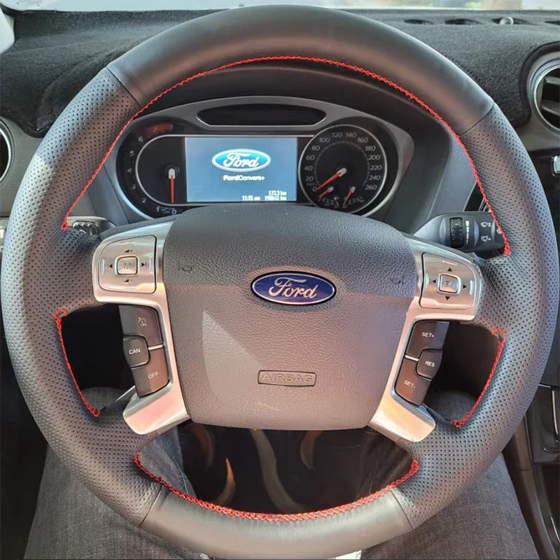 

Индивидуальный чехол на руль автомобиля ручной работы, плетеный, черный, из микрофибры, для Ford Mondeo Mk4, S-Max, Ford Focus 3, Kuga