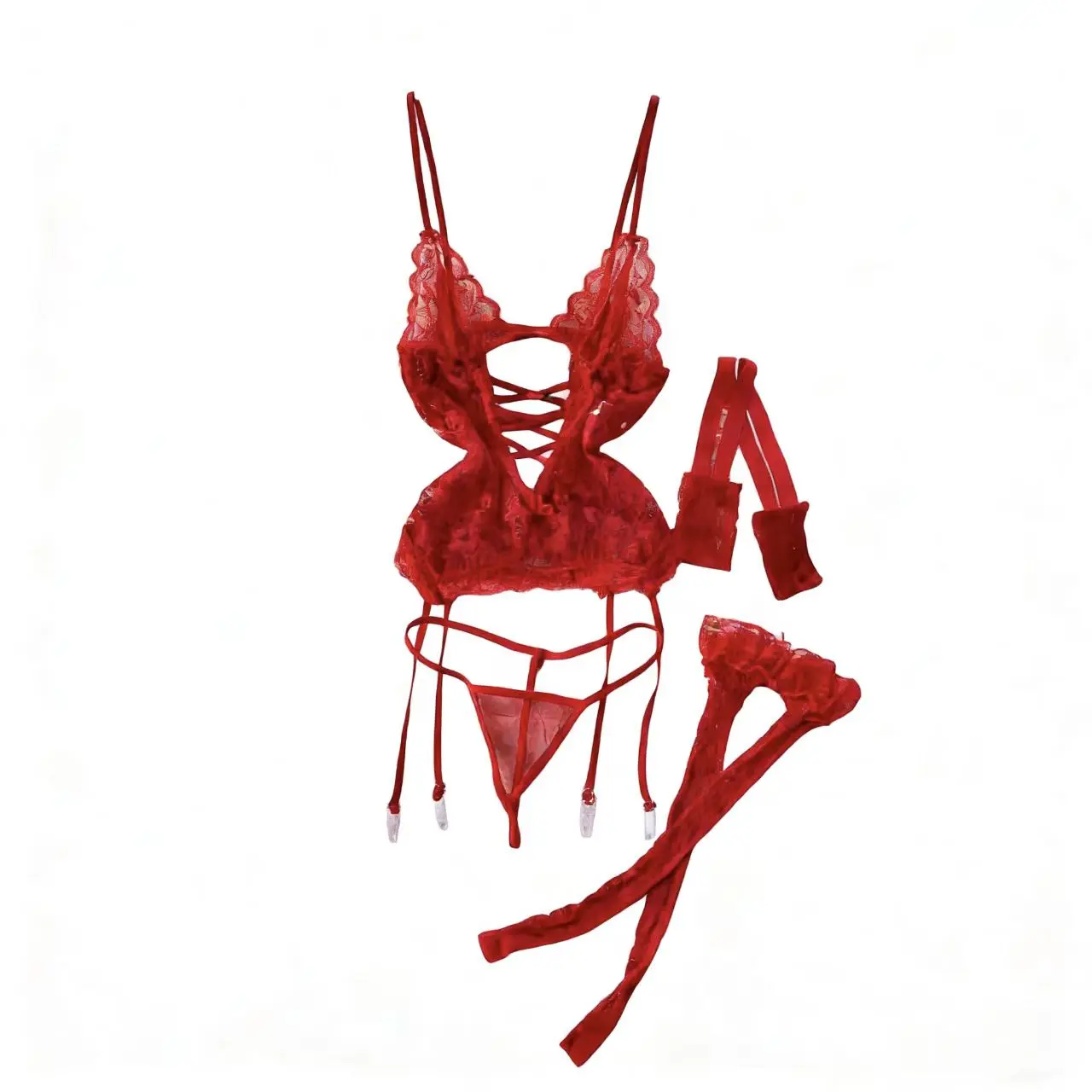 

Women Transparent Floral Lace Bra Brief Suit Fashion Tight Erotic Underwear 3 Piece Sexy Intimate Lingerie Stocking Set