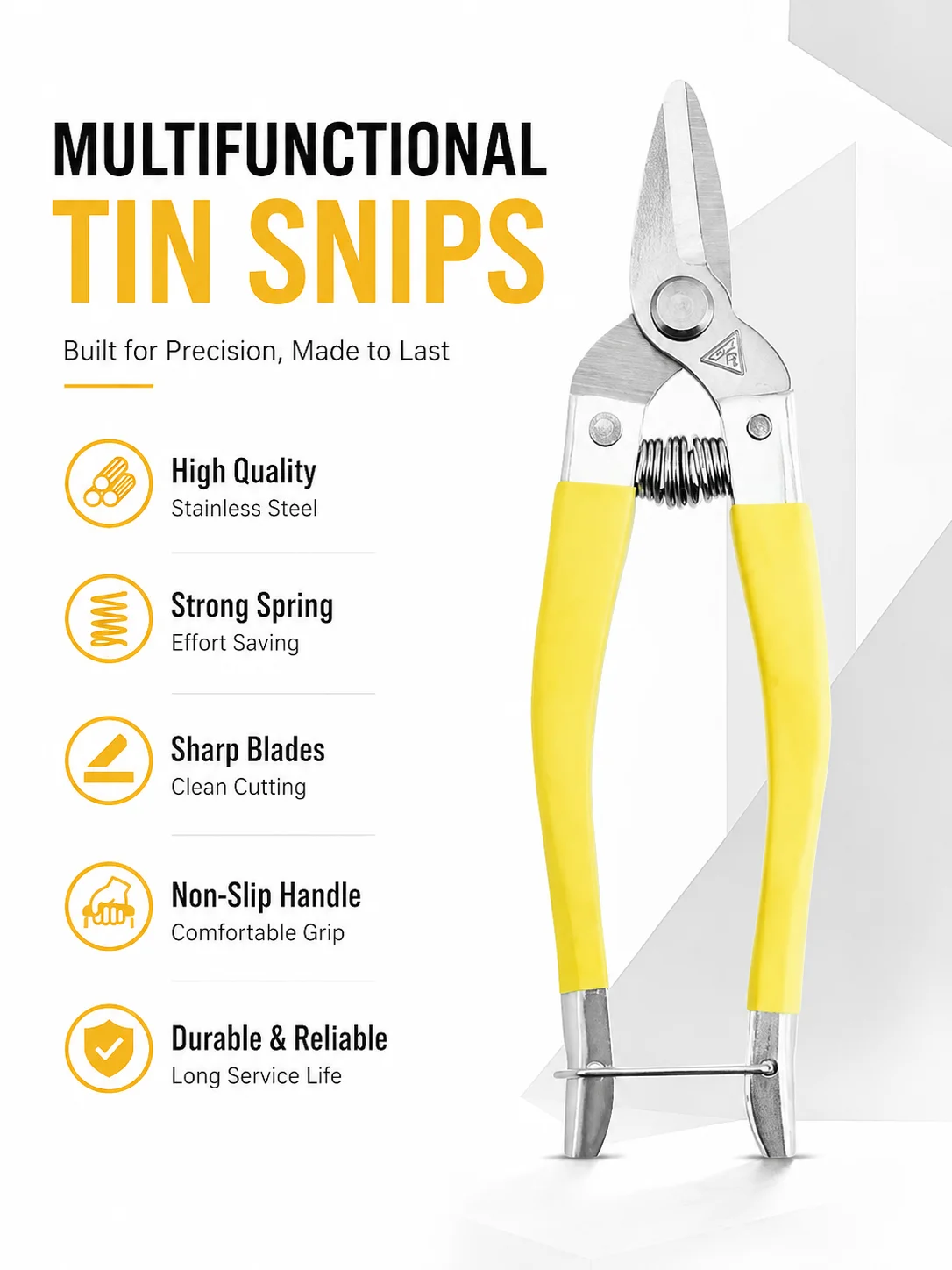 Tin Snips Stainless Steel Metal Cutting Shears, Sharp Blades with Non-Slip Handles for Sheet Metal, DIY and Craft Projects
