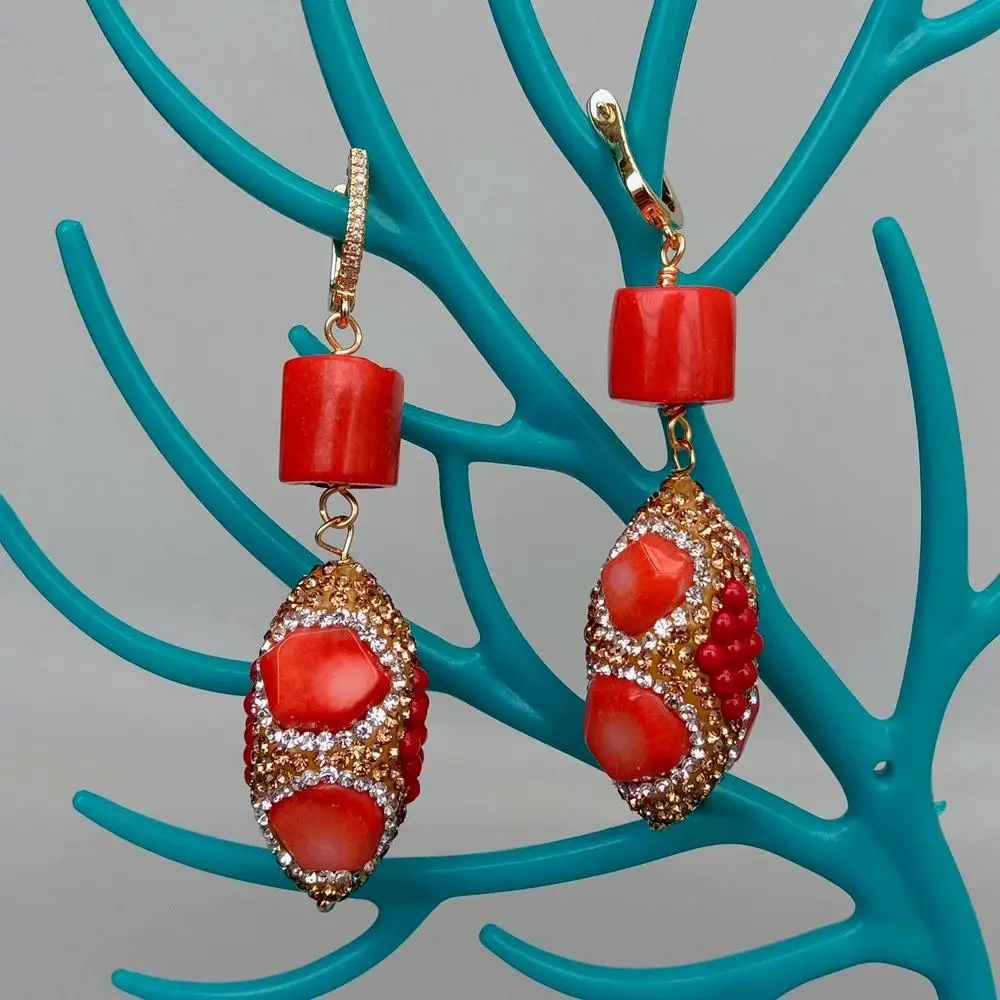 Y.YING New Women Earrings Orange Red Coral Crystal Pave Dangle Cz Lever Back Earrings Jewelry Gift