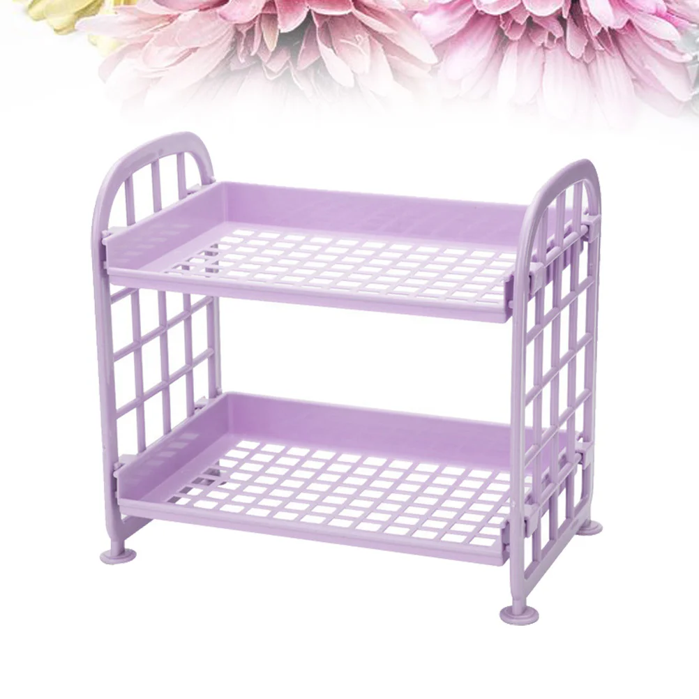 2 Layers Assemble Kitchen Desktop Living Room Plastic Finishing Shelf Bathroom Countertop Toilet Storage Shelf Organizer(Purple)