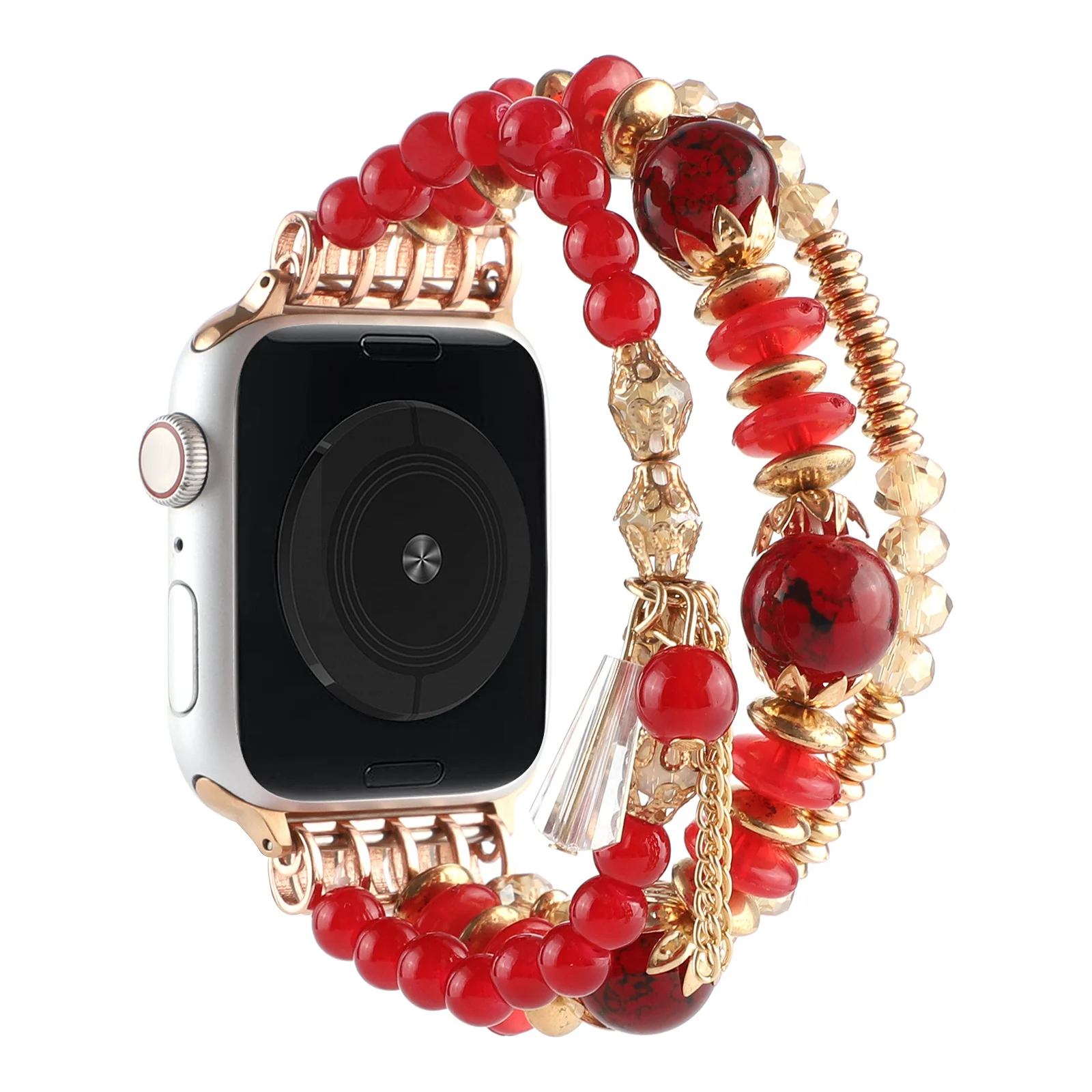 uhgbsd Strap For Apple Watch AppleWatch 7-1 Bracelet Iwatch 8 38 40 41 42 44 45 49mm Pearl Chain Elastic Band