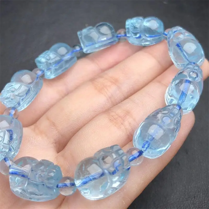 10mm Natural Blue Topaz Pixiu Bracelet For Women Men Love Gift Crystal Beads Strands Jewelry Gift 1PCS