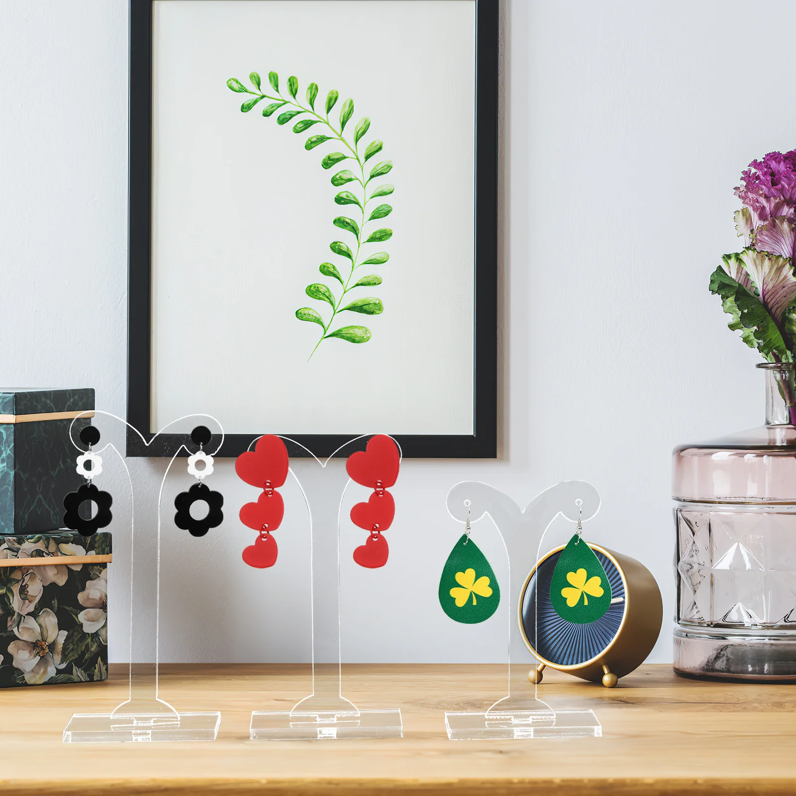 

3Pcs Earring Display Rack Acrylic Creative Sprout Earrings Holder Desktop Jewelry Organizer Earrings Storage Rack