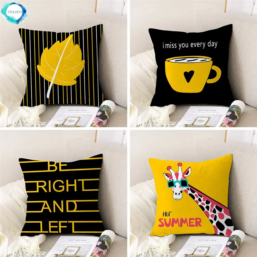 

45x45cmGeometric Yellow Cushion Cover Cute Cartoon Home Decor Sofa Pillowcase Car Office pillow case pillow covers decorative