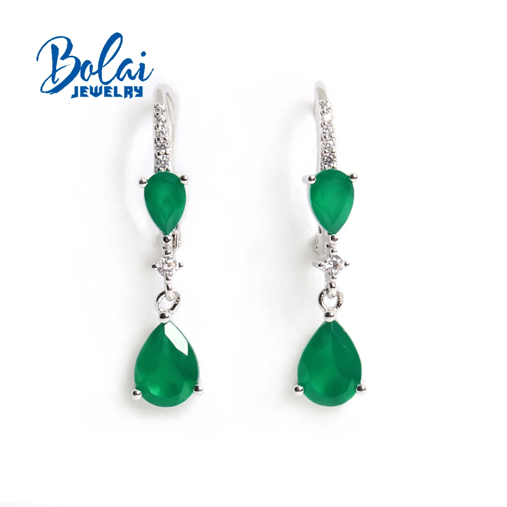 Simple light luxury design natural green agate 925 silver earrings Fashion women's fine jewelry daily wear gift