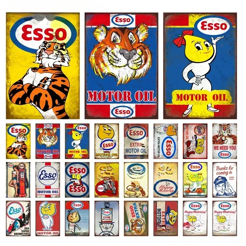 Mike86 ESSO Tiger PIN UP Vintage Metal Tin Signs Man Cave Oil Shop Posters Decoration LTA