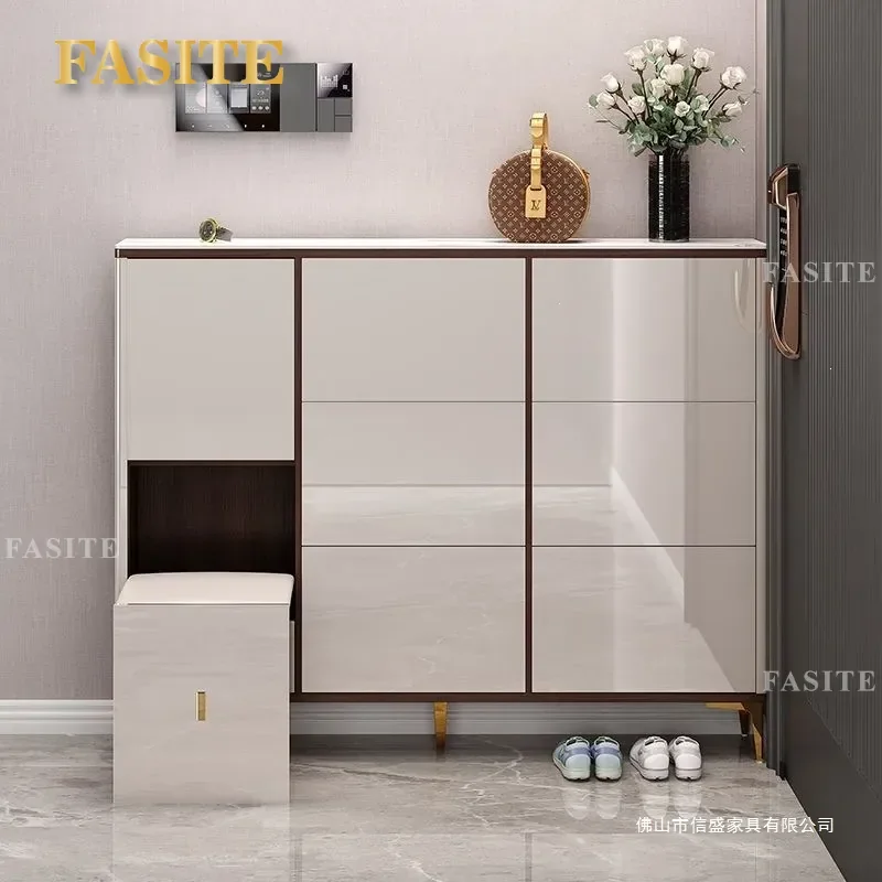 For 17cm Ultra Narrow Shoe Cabinet Light Luxury Tipping Bucket Entryway Shoe Changing Stool Integrated Storage Modern Home
