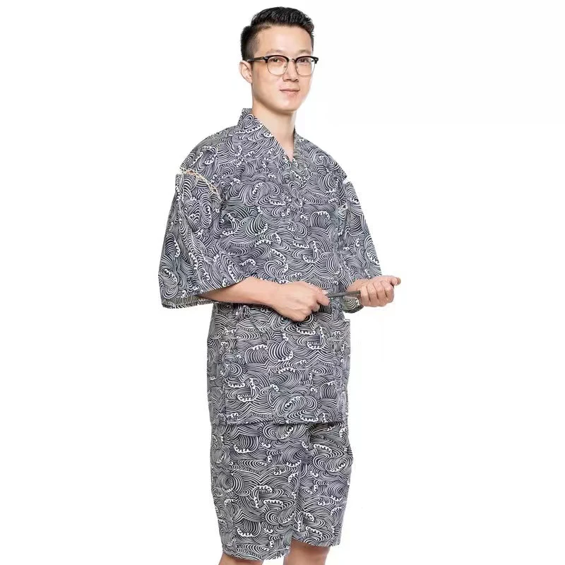 2023New Summer Japanese Traditional Samurai Kimono For Man Retro Yukata Short Sleeve Bathing Robe Hekoobi Sauna Wear Homewear