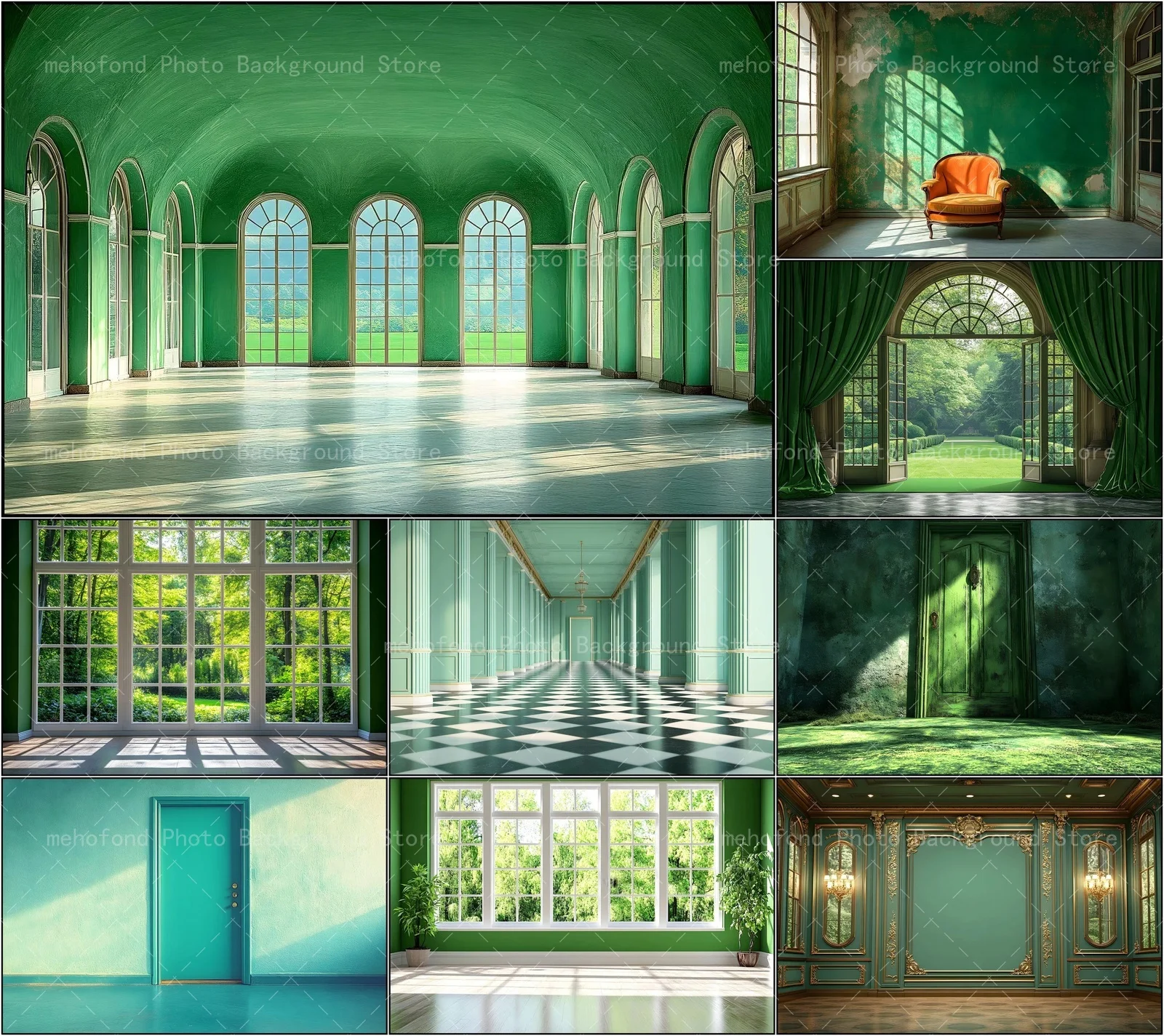 Mehofond Vintage Window View Photography Background Green Building Space Sunshine Elegant Kids Family Portrait Backdrop Decor