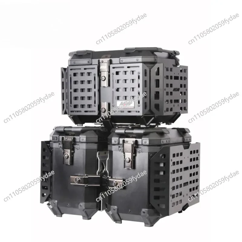New Multifunctional  Black Aluminum Alloy Three Boxes Motorcycle Tail Box Side Box Scooter  Vehicle  Trunk