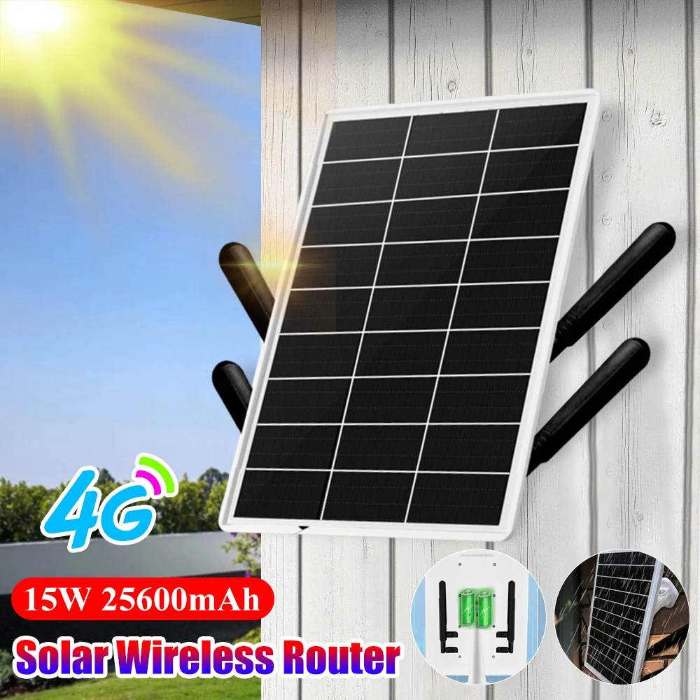 Solar Panel Powered 4G LTE WiFi Router 15W 25600mAh Outdoor Wireless Router 4G LTE Modem Router for Outdoor  Camera Etc