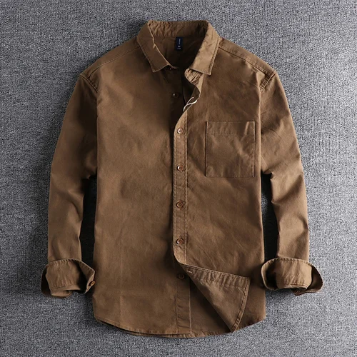 Imagen 2 del producto Camisa informal japonesa de manga larga para hombre, camisa retro de color sólido, estilo Hong Kong, ligeramente suelta y de alta calidad