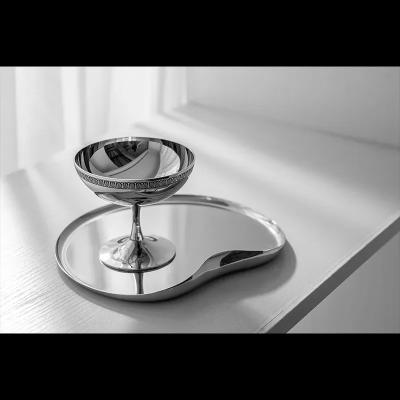 Nordic Style Stainless Steel Dessert Cup Double Layer Ice Cream Bowl Household Custard Pudding Serving Dish for Party Kitchen