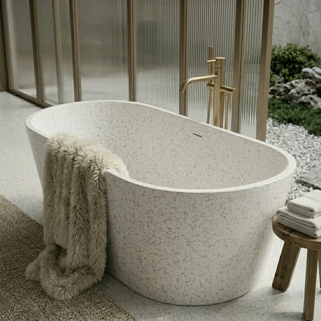 YDSTONE Customized Size White Terrazzo Tub High-End Artificial Stone Precast Stone For Luxury Hotel Bathroom Vanity Bathtub