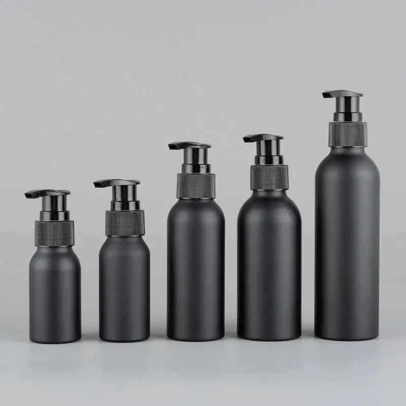 

40ML 50ML 100ML 120ML 150ML X 20 Matte Black Aluminum Bottles With Lotion Pump Empty Travel Size Shampoo Liquid soap Containers