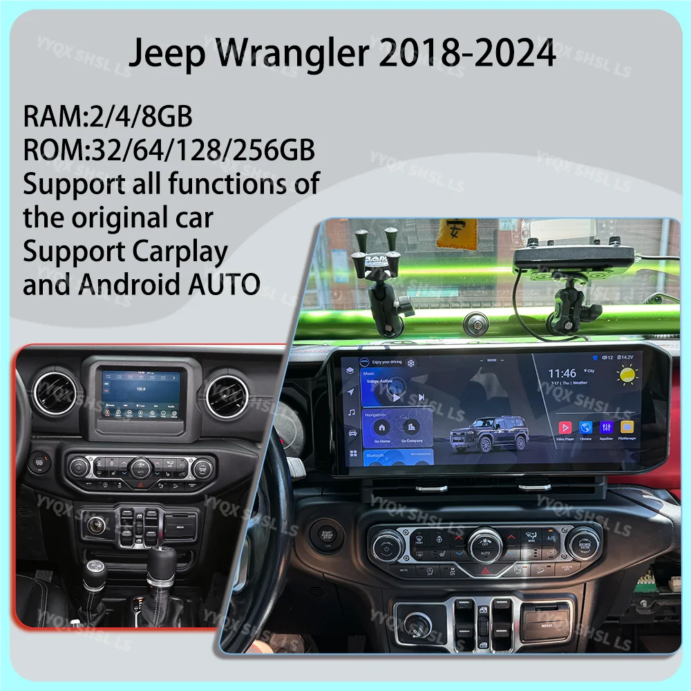 

New 15" Multimedia Android Car Radio Screen For Jeep Wrangler JL 2019- 2023 Auto Head Unit Monitor Digital Dashboard Panel