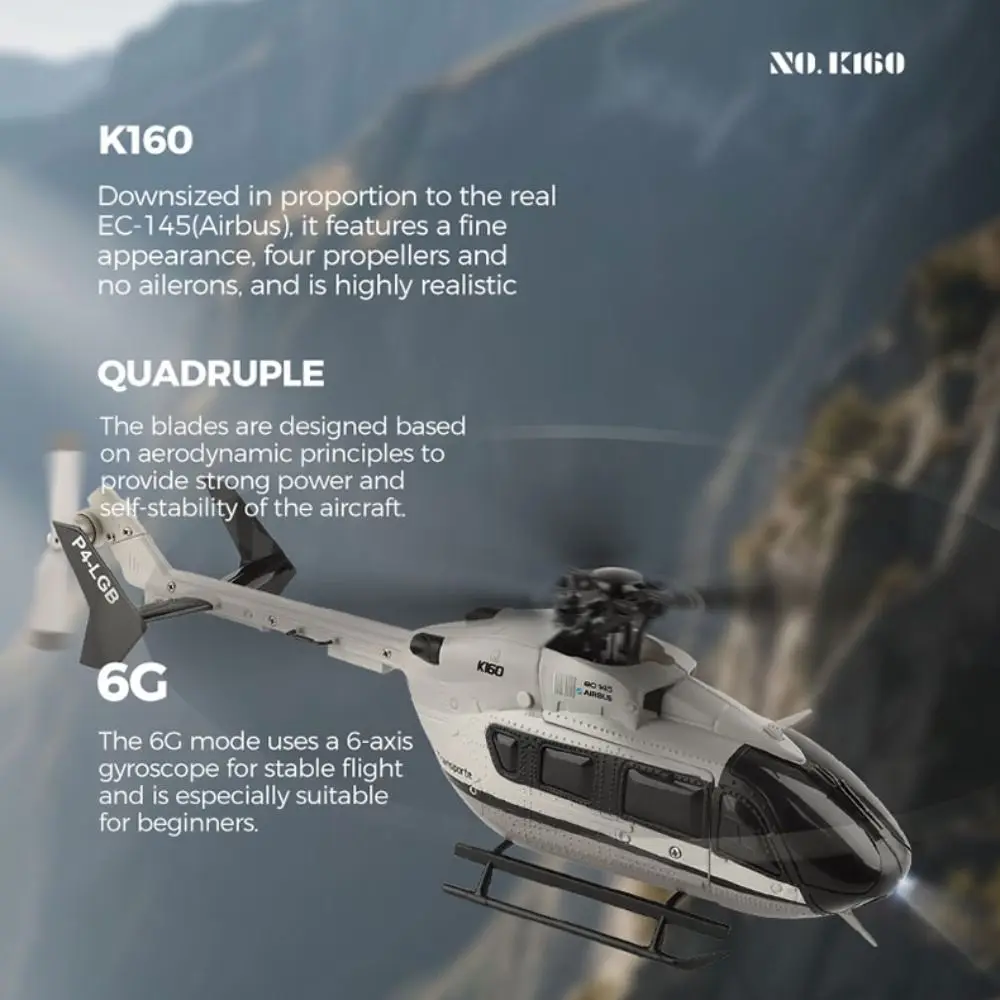 Plastic K160 RC Helicopter 4.0CH USB Charging Remote Control Plane Rechargeable Grey Flying Helicopter Toy Kids Adults