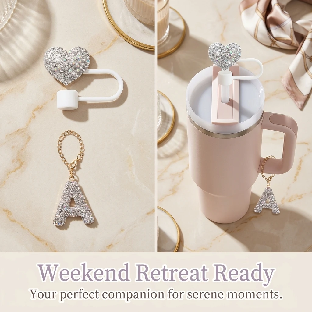 Bling Straw Topper Cover and Diamond Initial Letter Charm for Stanley 30oz 40oz Tumbler Cup Water Bottle for Cup Decoration